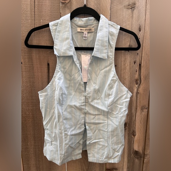 Urban Outfitters Party Girl Cotton Blend Button Down Sleeveless Top in Blue - Picture 5 of 7